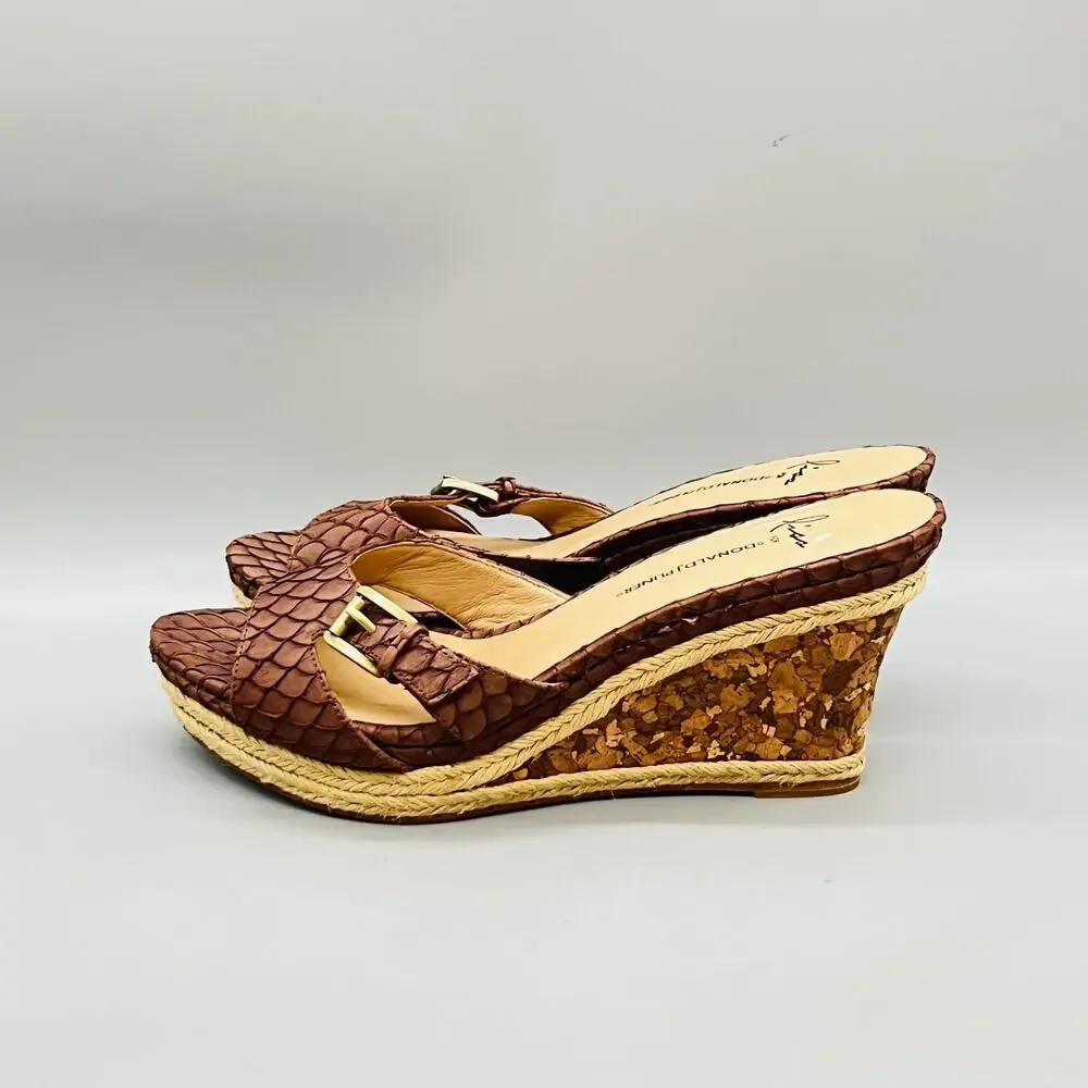 Donald J Pliner Lisa Sandals Womens 9 Brown Leather Espadrille Wedge Shoes